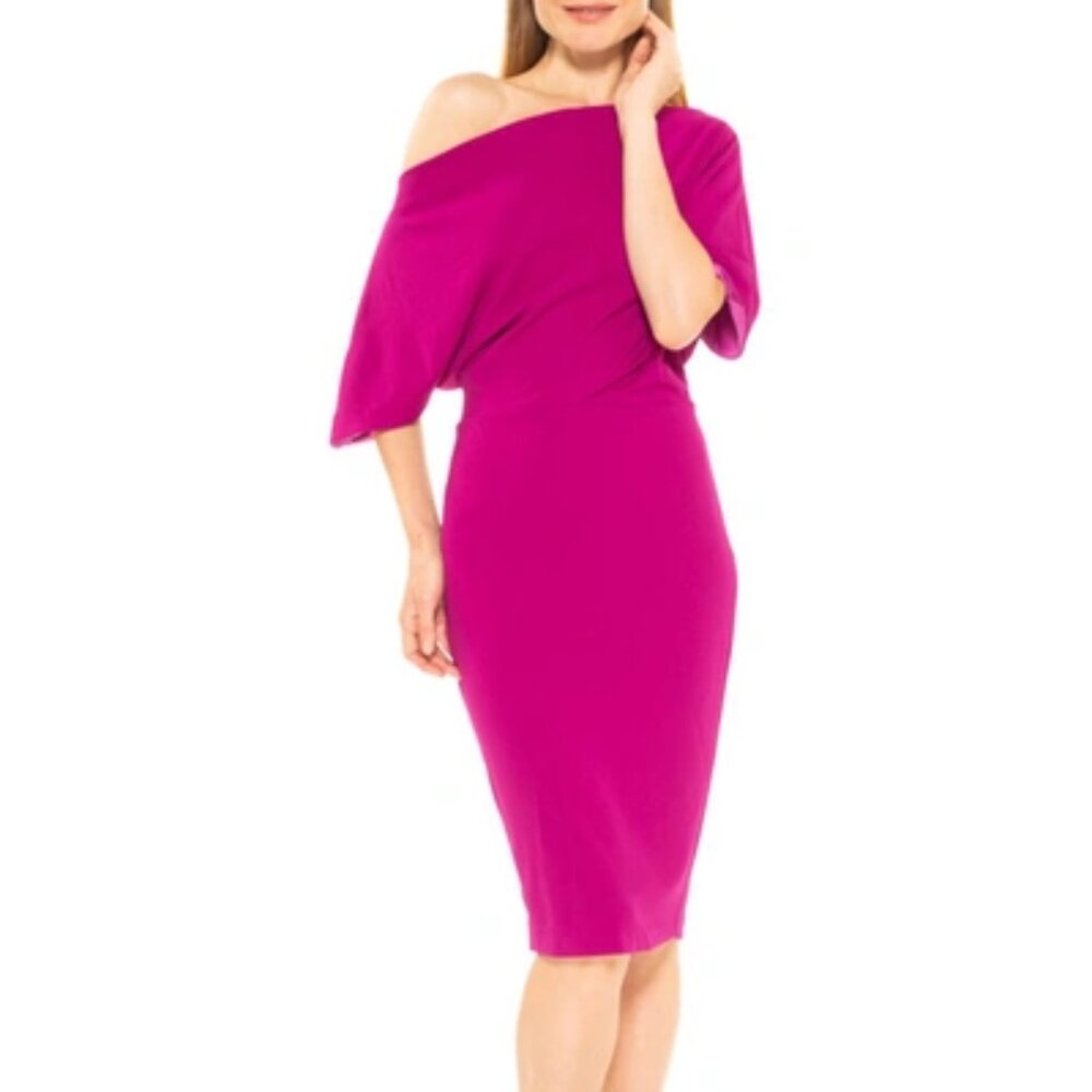 NWT Alexia Admor Olivia Draped One Shoulder Dress — Magenta — Size Medium